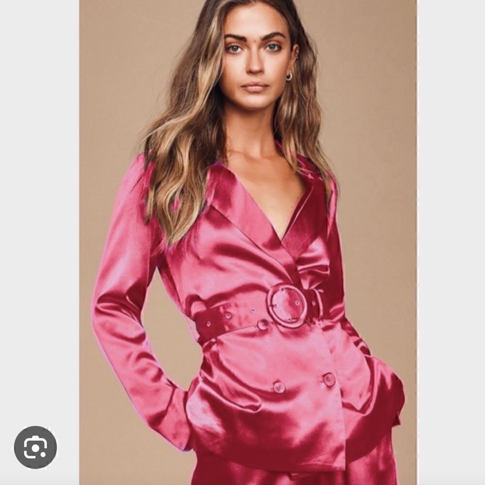 Charlie Holiday Pink Satin Double Breasted Belted Blazer